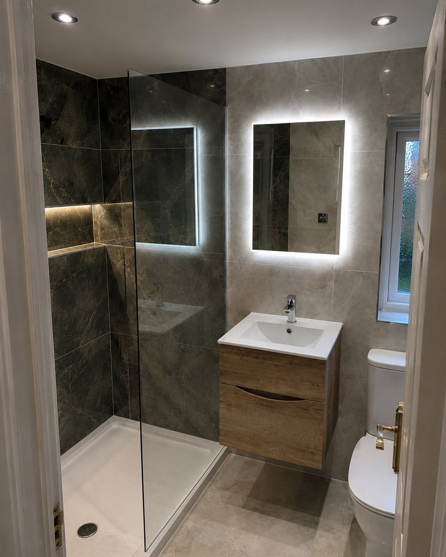 Finished bathroom after renovation by Andrade Renovations